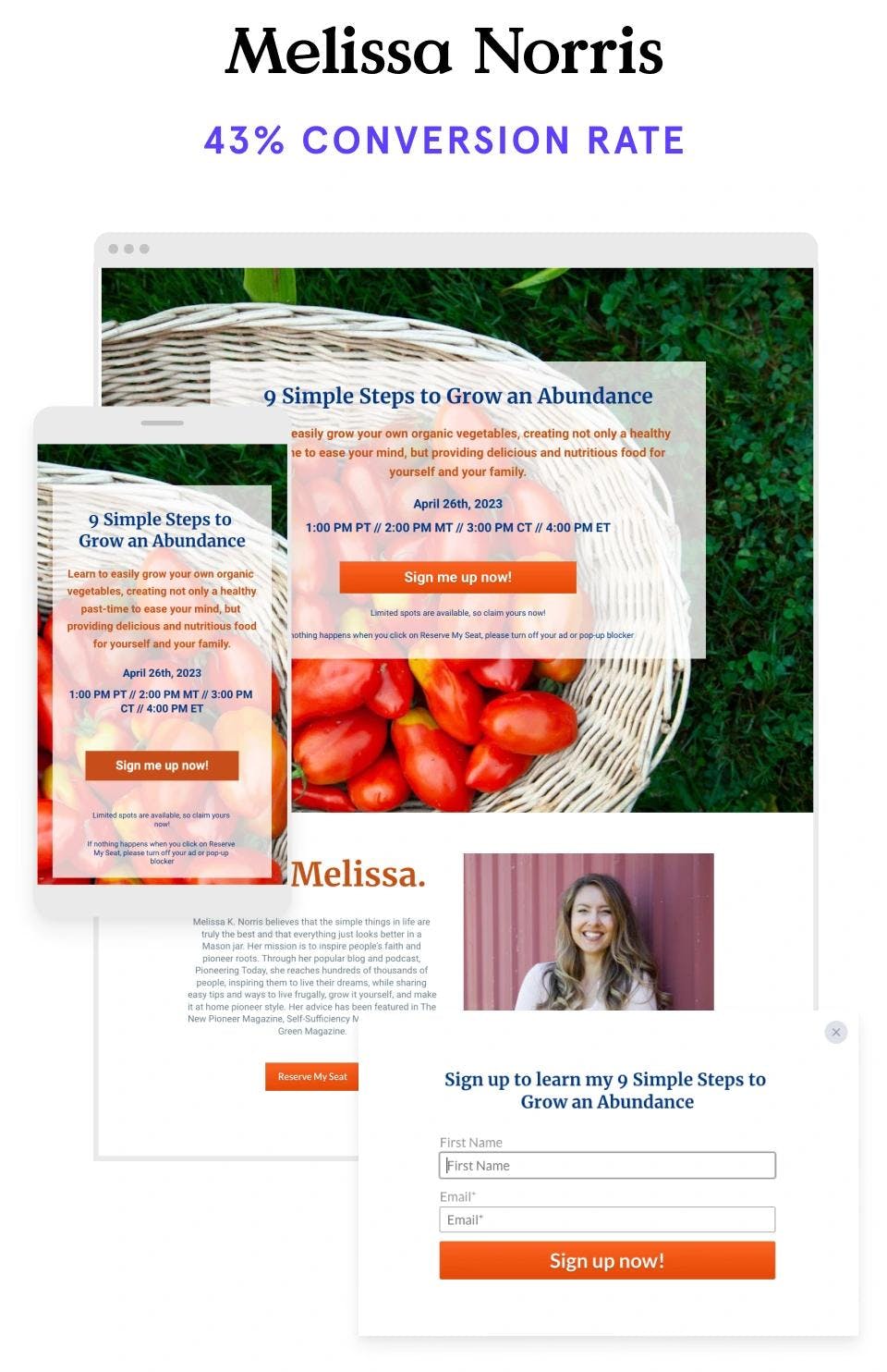 How to grow organic vegetables webinar landing page example