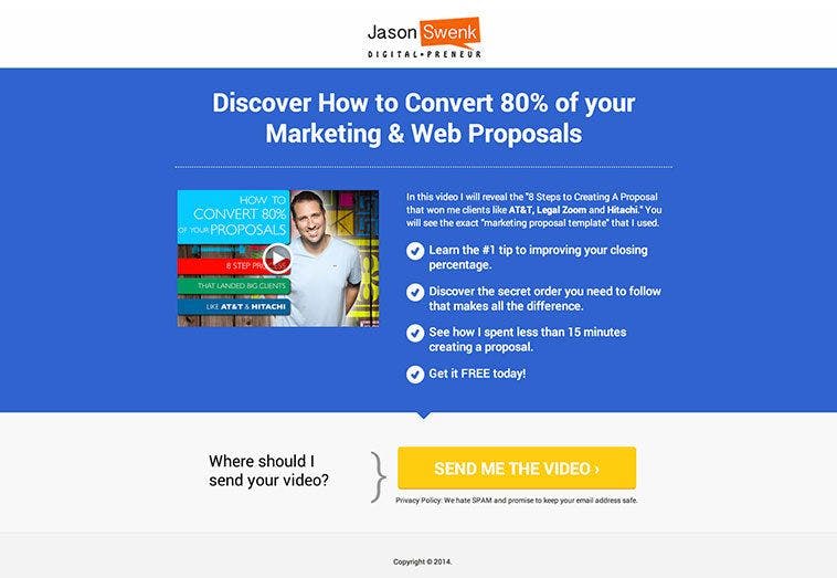  LeadPages user Jason Swenk created this stellar lead generation page from the Elegant Basic Opt-in Page inside LeadPages.