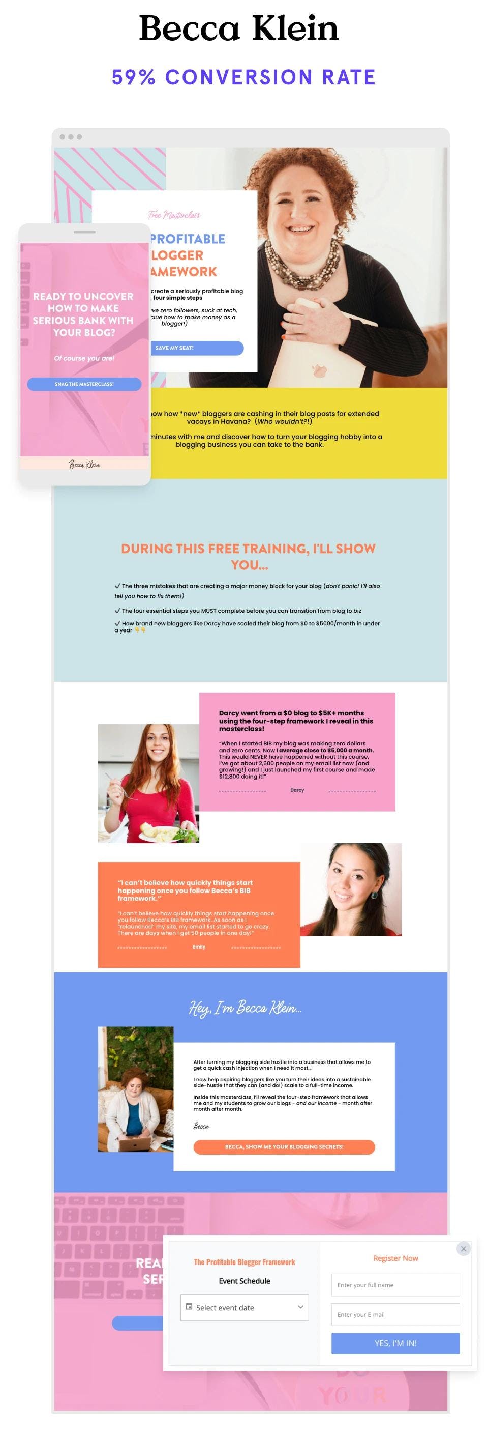 Blogging business webinar landing page example