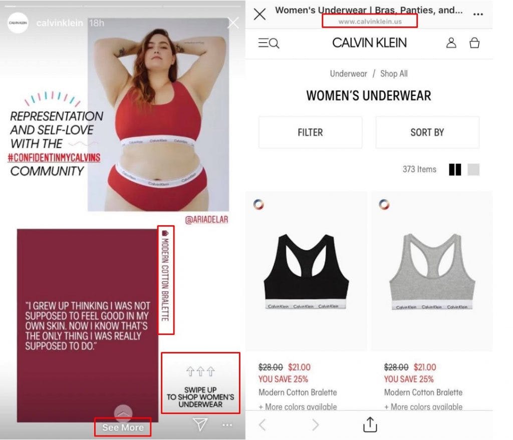 Calvin Klien Instagram Profile–Include a swipe-up link to help get leads and sales from Instagram 