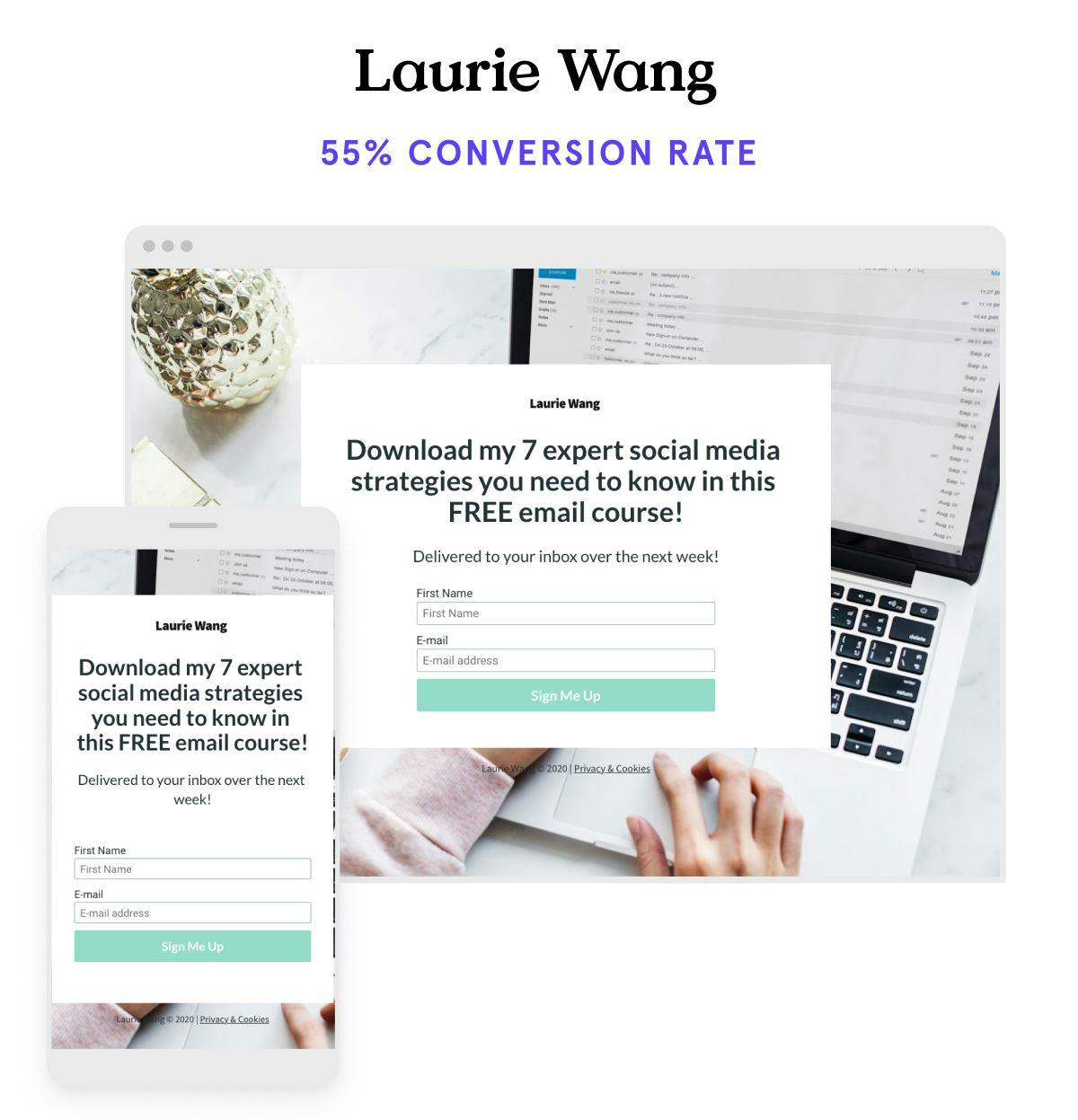 Social media course landing page example