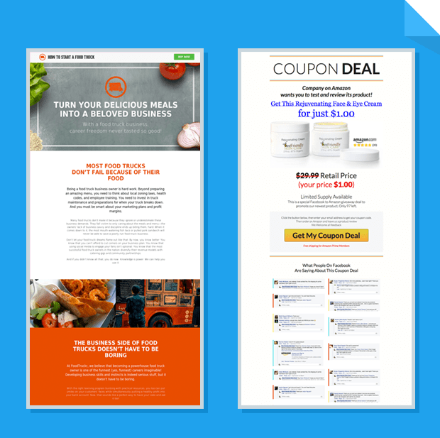Examples of LeadPages Marketplace landing page templates