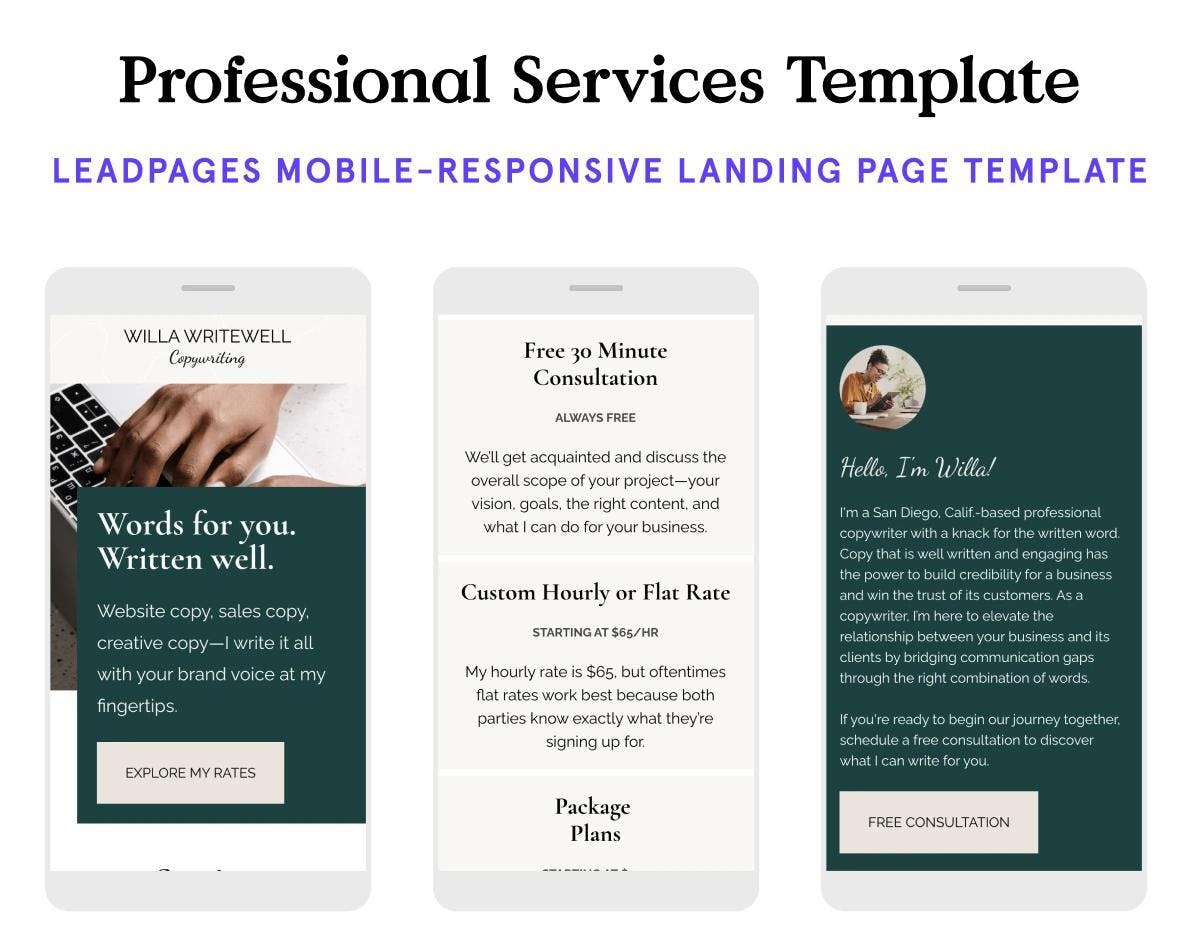 Professional services mobile landing page template