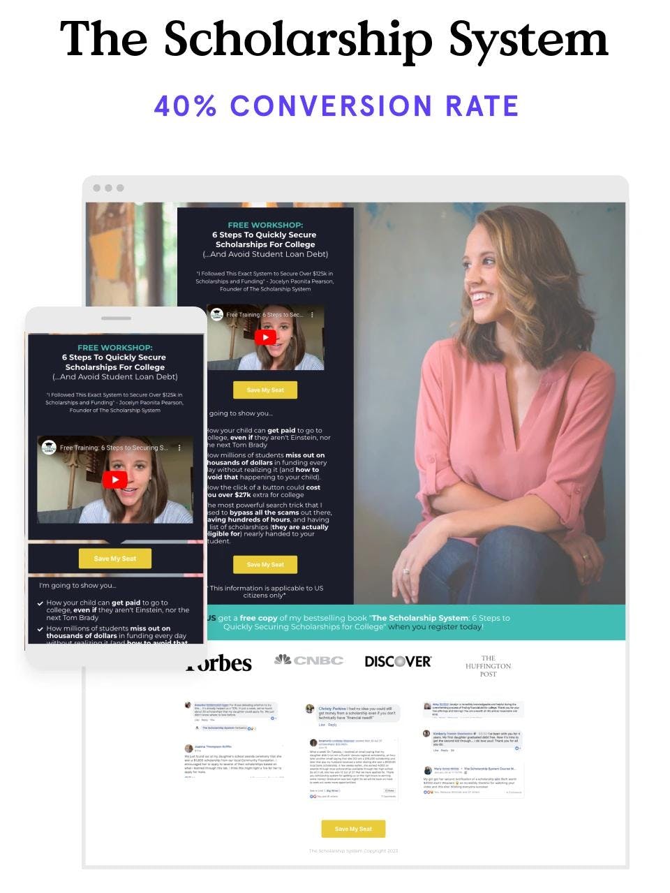 How to get a college scholarship webinar landing page example
