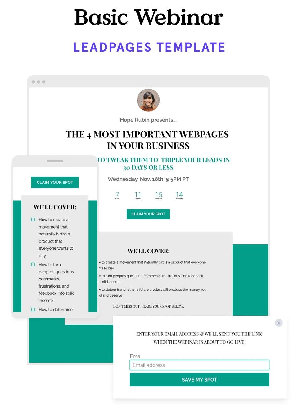 Webinar landing page template with countdown timer