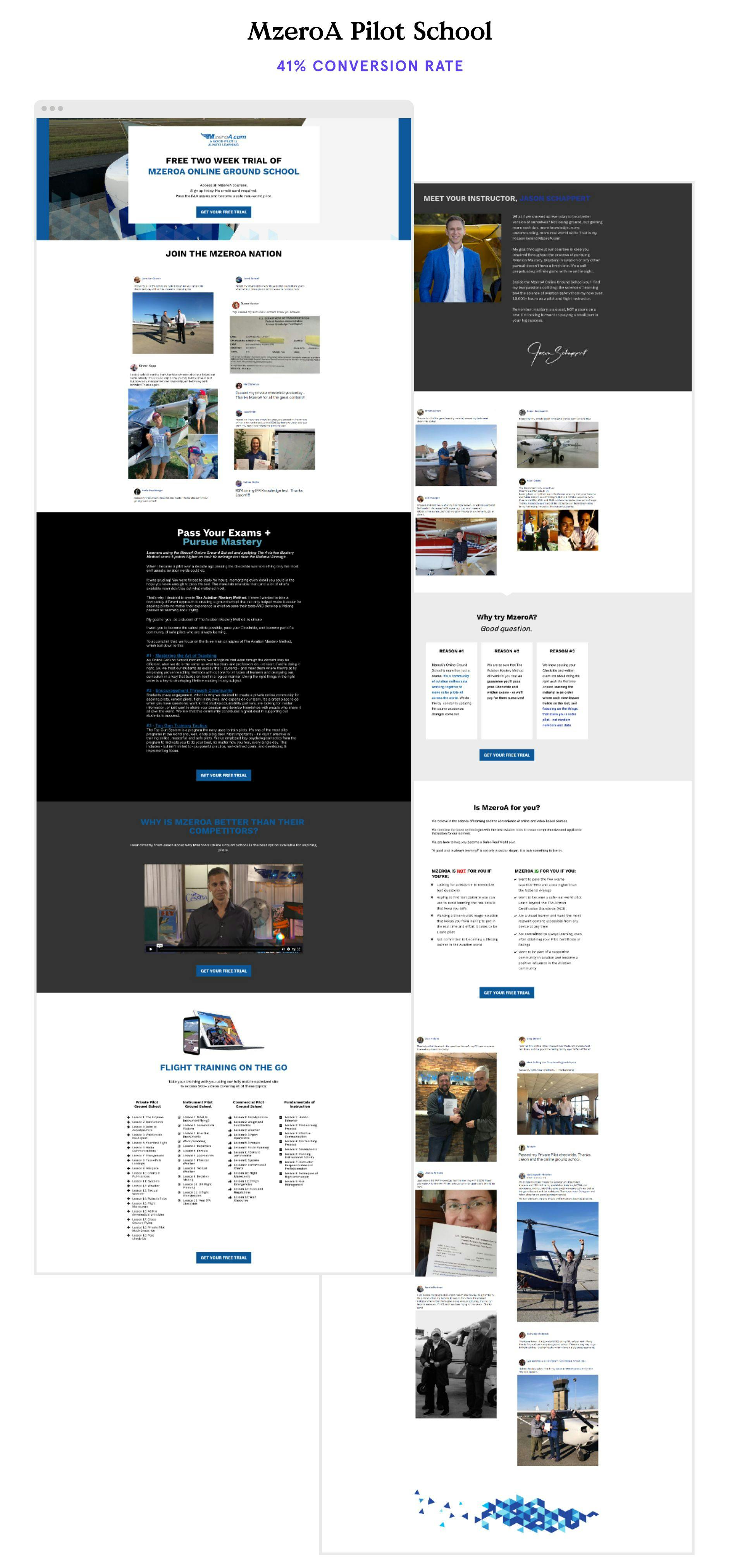 Flying school free trial landing page example