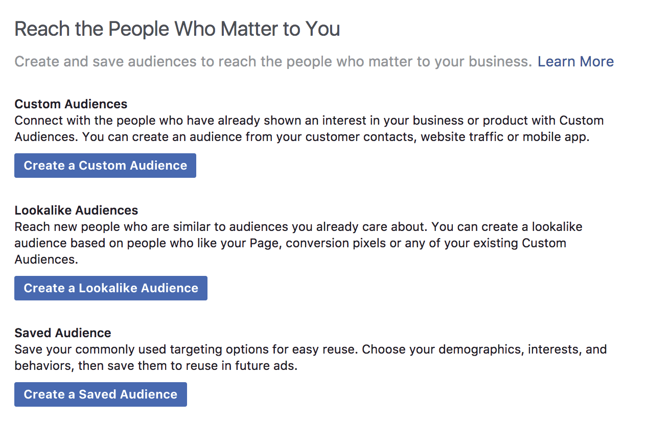 Facebook audience choices