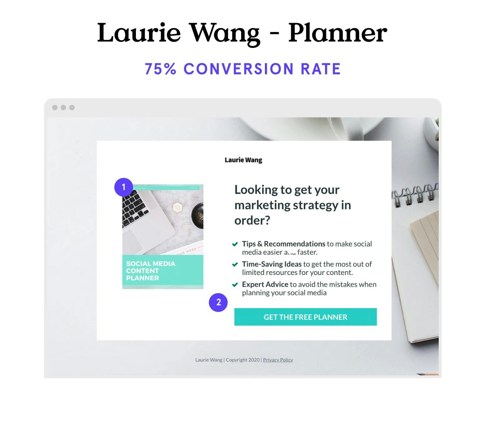 Free planner lead generation landing page example